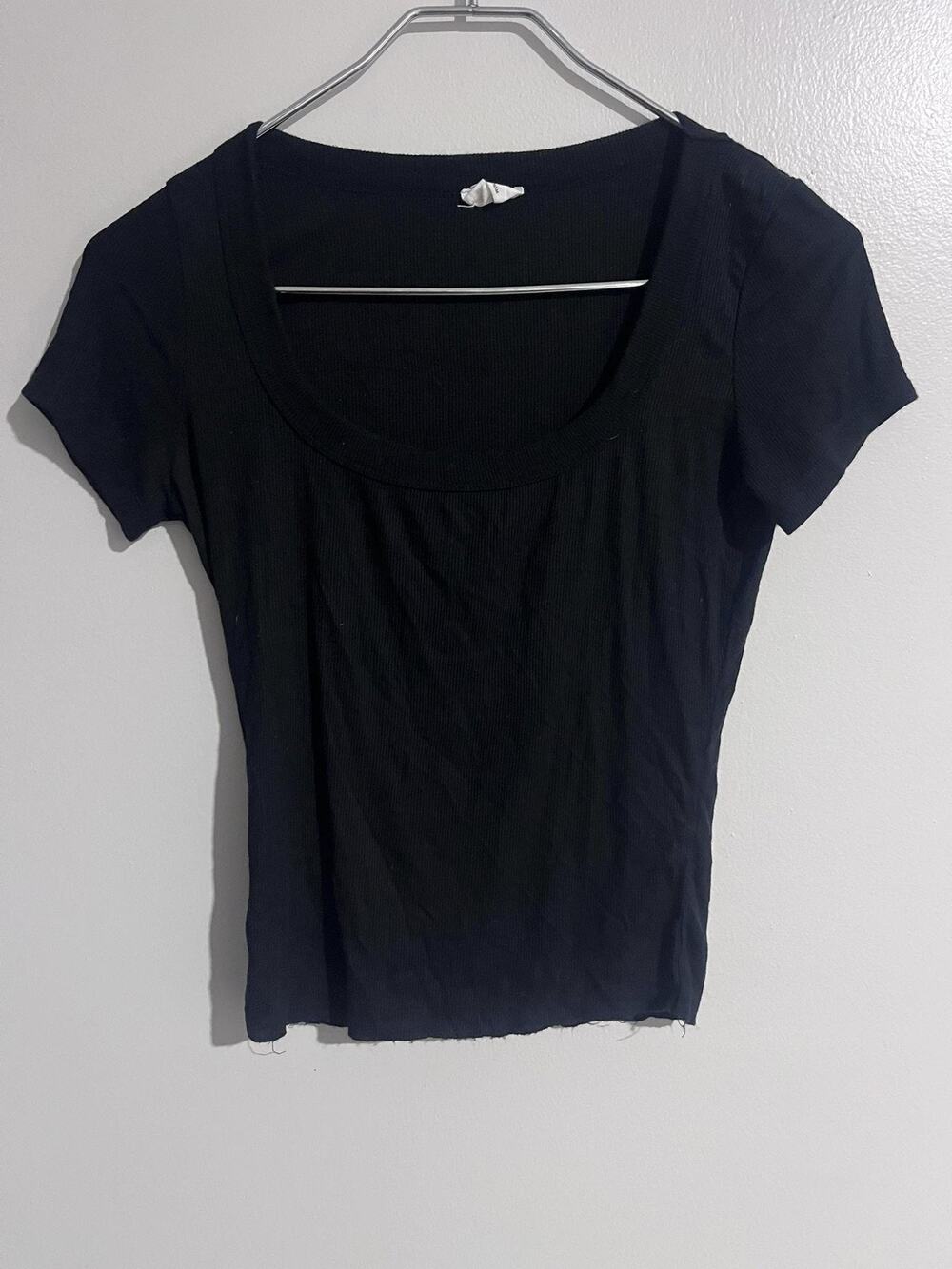Cotton On T-Shirt Womens S Black Scoop Neck Short Sleeve Slim Ribbed Knit Basic